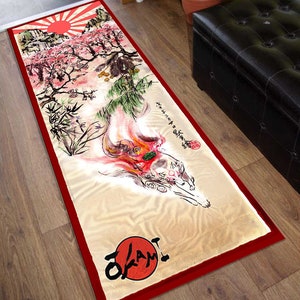 Amaterasu Rug, Amaterasu Runner, Japanese Culture Rug, Long Path Rug, Wolf Rug, Japanese Mythology Rug, Pink Rug, Girl&#39;s Room Rug
