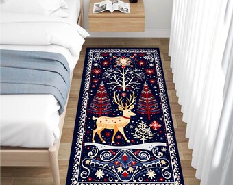 Christmas Deer Runner Rug: Non-Slip Holiday Entrance Decor