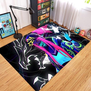 Neon Anime Girl Rug, Neon Rug, Neon Cartoon Character Rug , Akali Rug, Gift For Him, Super Hero Rug, Kids Room Rug, Colorful Rug, Anime Rug