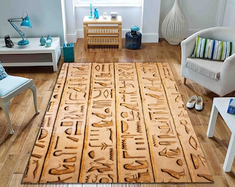 Ancient Egyptian Rug: 3D Hieroglyphic Pattern Area Rug