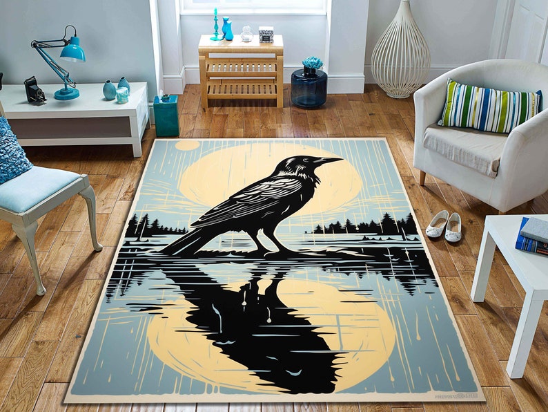 Crow Reflection Rug: Modern Living Room Decor - Etsy