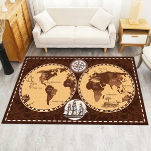 Map Rug, World Map, Old Look Rug, Cool Rug, Piri Reis Rug, Area Rug, Popular Rug, Compass Rug, Living Room Rug, Luxury Home Rug, LargeRug