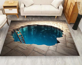 3D Illusion Rug: Staircase Ocean Theme, Modern Art Carpet