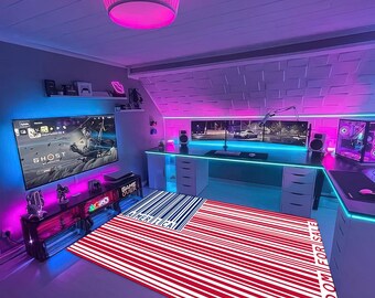 Tapis drapeau américain code-barres : décoration de salle de jeu moderne