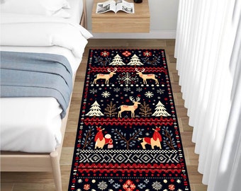 Christmas Runner Rug: Deer & Heart Holiday Decor