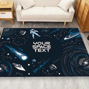 Space Theme Rug, Planet Educational Kids Carpet, Alphabet Nursery Area Rug, Playground Rug, Children Play Mat, Customizable Rug, Space Man