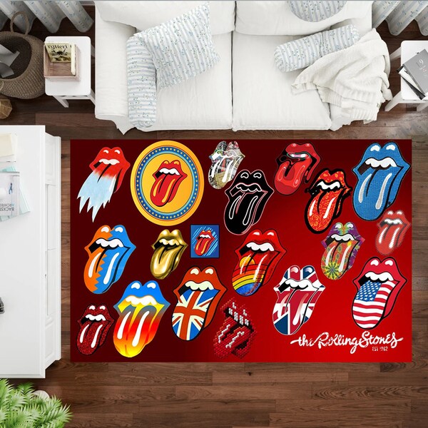 Rock Collage Rug, The Rolling Stone Rug, Rolling Stone Carpet, Music Decor Rug, Rock Music Rug, Heavy Metal Rug, Lips Metal Music Rug