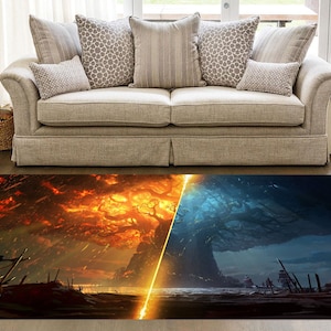 Burning World, Warrior Rug, Hot And Cold Tree, Burning Tree, Tree Rug, Flame Rug, Fantastic Rug, Gaming Room Rug, Light And Dark Rug