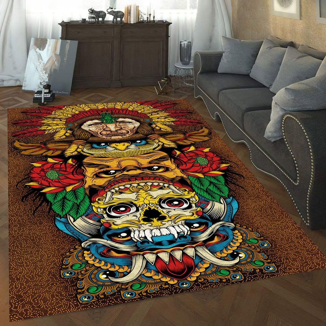 Cerialmonial Rugs Aztec and Maya Ceremonial Sculptures, Tiki Totem Rug, Maya Statue Rug ...