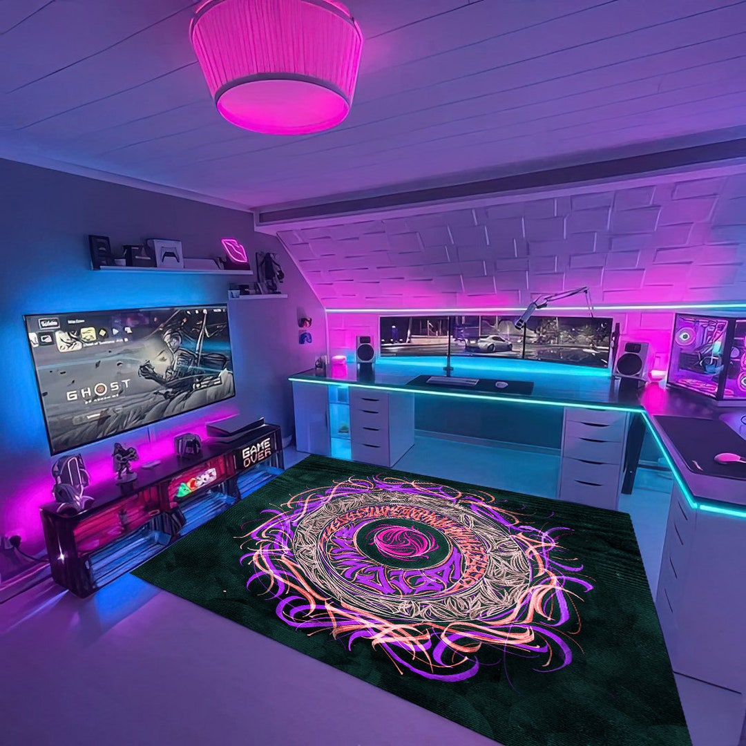 Calligraphy, Calligraphy Rug, Round Graffiti Rug, Neon Magic Rug, Magic ...