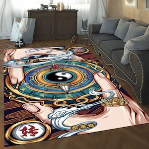 Ying Yang Rug, Yin Yang Theme Rug, Chinese Rug, Bad And Good Theme, Modern Rug, Gift For Him Her, Gamer Rug, Neon Rug, Purple Black Rug