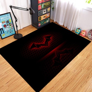 Bat Rug, Shaded Bat Rug, Neon Bat Rug, Home Decor, Digital Art Rug, Animal Rug, Rugs For Living Room, Gamer Rug, Black And Red Rug