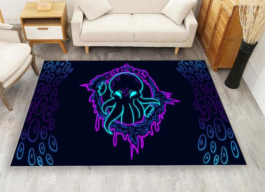 Neon Octopus Rug, Octopus Decor, Neon Rug, Illuminated Rug, Game Room ...