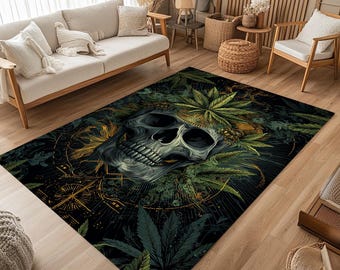 Cannabis skull Area Rug, Hippie Smoke Room Decor