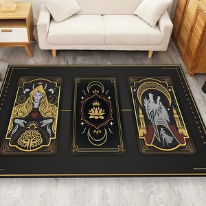 Alfombra de cartas de tarot, cartas de tarot, alfombra de cartas, alfombra de cartas mágicas, alfombra de bruja, alfombra de cartas de lobo, alfombra de naipes, alfombra fantástica, alfombra mística, alfombra popular