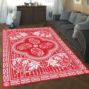 Klassiek tapijt, historisch uitziend tapijt, rood tapijt, koninklijke kamer tapijt, populair tapijt, gebiedskleed, cadeau voor hem, woondecoratie, speelkaartkleed, wit