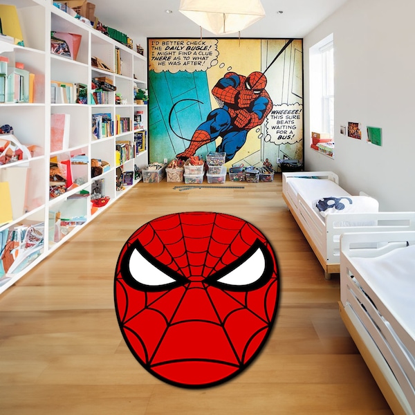 Alfombra de cara de hombre araña, alfombra de máscara de Spiderman, alfombra de habitación para niños, cabeza de hombre araña, regalo para niños, alfombra de área grande, alfombra de escuadrón impar, alfombra con forma