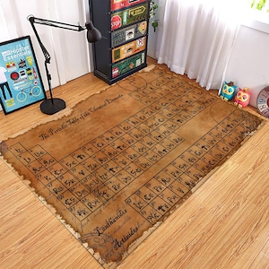 Tappeto per sala laboratorio, tappeto con elementi chimici, tappeto dall'aspetto di carta vecchia, tappeto d'area, regalo per lui, arredamento per la casa, tappeto per la scuola materna, la tavola periodica