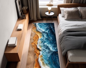 Ocean Waves Runner Rug: Non-Slip Beach Home Decor
