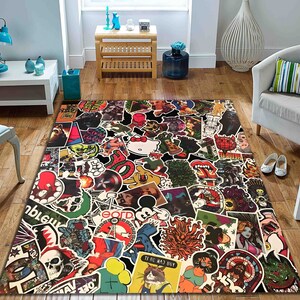 American Sticker Rug, Grafity Sticker Rug, Brand Rug, Rug For Teen, Rug for Gift, Sticker Rug, Living Room Rug, Street Culture Rug, Area Rug