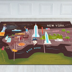 Tapis New York, Tapis NYC, Tapis Etats-Unis, Tapis New York, Tapis noir et blanc, Carpette, Tapis cool, Pour le salon, Plan de New York, Tapis moderne, Ville