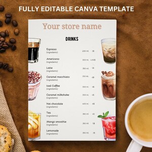 Printable Café Menu Template | Customizable Digital Menu for Coffee Shops