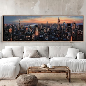 New York City Skyline Panoramic Canvas Print | Modern Urban Wall Art | Iconic NYC Landscape Decor | Cityscape Artwork | Ready to Hang