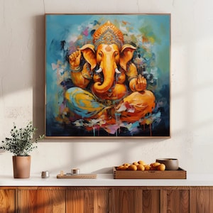 Ganesha Home Decor, Framed Print, Ganesh ji Wall Art, Hindu God Wall Art, Ganesha Painting, Ganesh Poster, Ready to Hang, Home Decor