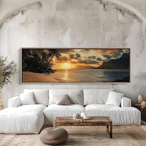 Palm Trees and Sunset Beach Tropical Canvas Print, Long Horizontal Extra Large Canvas, Panoramic Wall Decor for Living Room, Ready to Hang