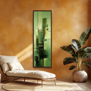 Sage Green Abstract Design Vertical Canvas Print, Tall Narrow Modern Wall Art, Minimalist Decor for Bedroom or Office, Ready to Hang