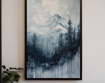 Framed Pine Forest Canvas Print, Abstract Mountain Painting