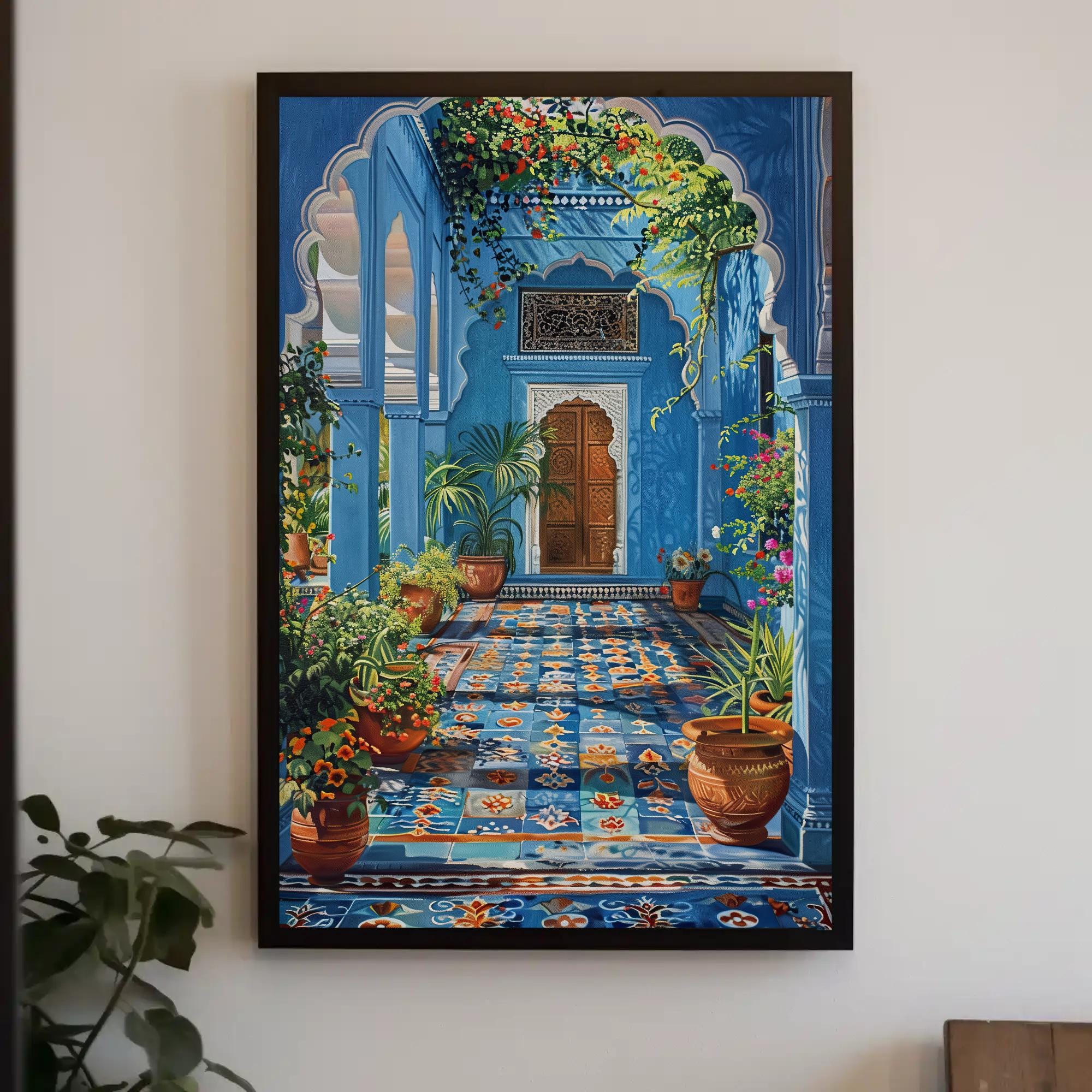 Blue Indian Palace Aangan Painting, Framed Canvas Wall Art - Etsy