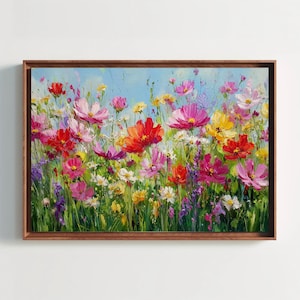 Colorful Wildflower Meadow Painting – Floral Field Oil Art Print, Nature Inspired Wall Decor, Blooming Garden Canvas