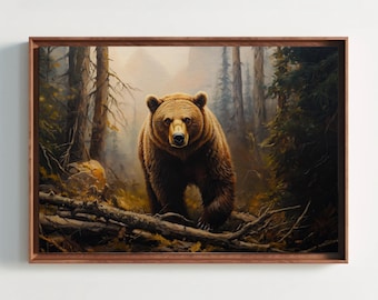 Grizzly Bear Canvas Print - Rustic Forest Wildlife Art