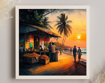 South Indian Beach Art Print: Coastal Decor, Sunset Painting