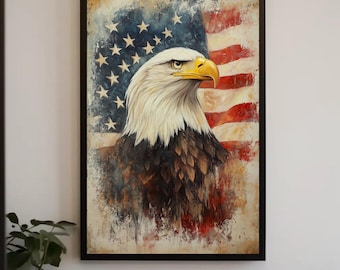 Bald Eagle American Flag Canvas Print | Patriotic Wall Art, Framed