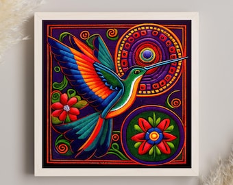 Huichol Hummingbird Canvas Print | Mexican Folk Art, Bohemian Decor