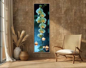 Zen Orchid Wall Art, Spa Floral Canvas Print, Tall Tranquil Flower Bathroom Decor