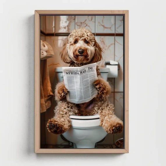 Goldendoodle Bathroom Canvas Print – Funny Toilet Humor Art