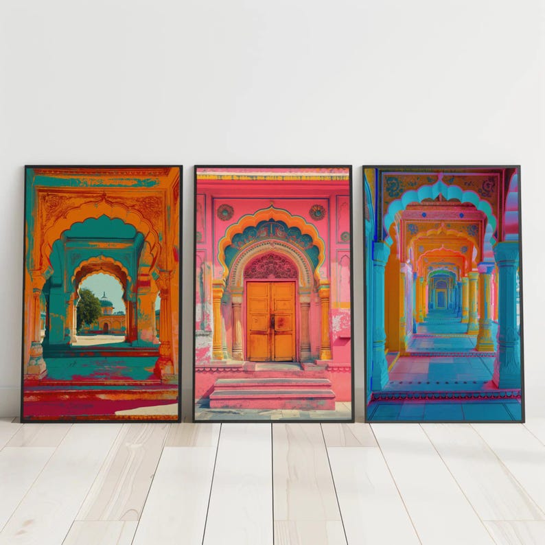 Rajasthan Haveli Canvas Art Set – Traditional Indian Wall Decor, Framed image 5