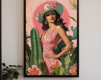 Latina Cowgirl Canvas Print, Southwestern Floral Art, Ready to Hang