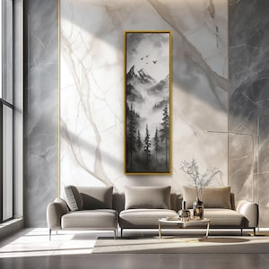 Misty Forest Canvas Art: Ink Watercolour, Monochrome Mountain Scene