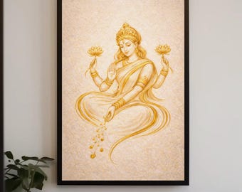 Goddess Lakshmi Gold Canvas Print, Vastu Hindu Wall Art