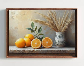Lemon Still Life Canvas Print – Rustic Kitchen Wall Art, Farmhouse Decor