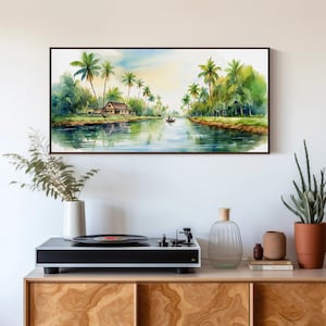 Kerala Landscape Long Canvas Art | Kerala Backwaters Framed Canvas  Decor| India Wall Decor | South Indian Home Decor | Ready To Hang