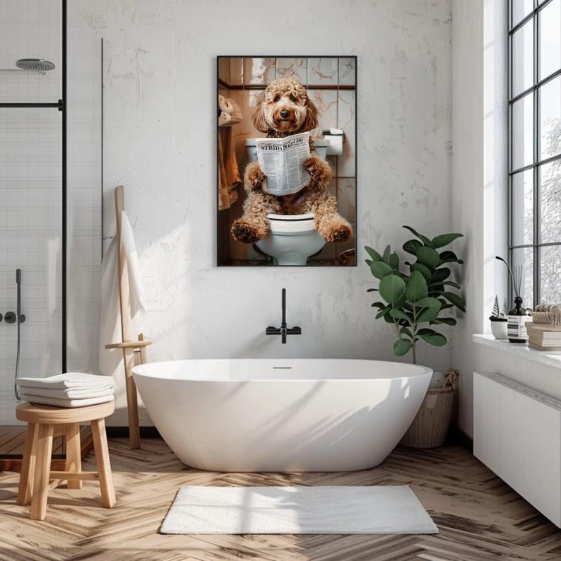 Goldendoodle Bathroom Canvas Print – Funny Toilet Humor Art image 5