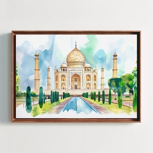 Taj Mahal Watercolor Print, Taj Mahal Large Canvas Print, Indian Home Decor, India Wall Art, Framed Poster Ready To Hang