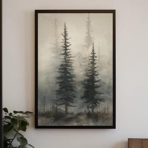 Foggy Pine Tree Forest Canvas Print | Misty Landscape Wall Art | Extra Large Nature Decor | Framed Woodland Painting | Ready to Hang