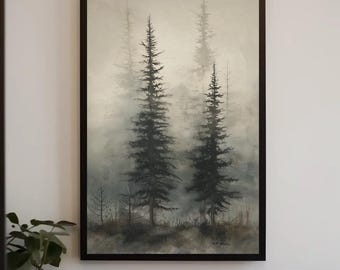 Foggy Pine Tree Forest Canvas Print | Misty Landscape Wall Art | Extra Large Nature Decor | Framed Woodland Painting | Ready to Hang