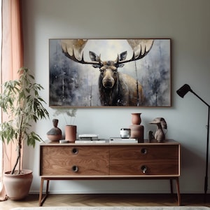 Moose Abstract Wall Art Moose Large Canvas Painting Moose With Antlers Portrait Framed Print Stretched Canvas Ready To Hang Wildlife Art